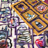 set of 50 gothic vintage plastic stickers with black and deep purple ornate frames featuring botanical illustrations, animals, victorian objects and curiosity cabinet themed designs