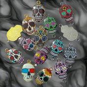 sugar skull charm charms connector connectors enamel pendant halloween spooky gold silver tone metal uk cute kawaii craft supplies shop store green red grey black white crazy mexico day of the dead