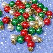 christmas festive bauble baubles acrylic charm charms pendant uk cute kawaii craft supplies shop store red green white pearly pearl drop drops jewellery findings gold tone round globe sparkly rhinestone rhinestones