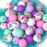 jumbo silicone bead beads 15mm 16mm large big uk cute kawaii jewellery making build your own pen pens soft heavy pink cerise purple lilac grey mint turquoise floral pattern patterned pretty craft supplies shop store