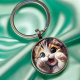 cat cats kitty kitten glass cabochon domed key ring keyring keyrings keychain uk cute kawaii gift gifts shop store present stocking filler round bezel silver metal 