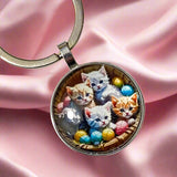 cat cats kitty kitten glass cabochon domed key ring keyring keyrings keychain uk cute kawaii gift gifts shop store present stocking filler round bezel silver metal 