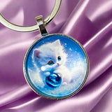 cat cats kitty kitten glass cabochon domed key ring keyring keyrings keychain uk cute kawaii gift gifts shop store present stocking filler round bezel silver metal 