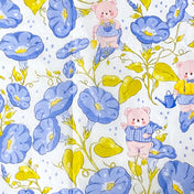 blue morning glory floral tissue paper sheets with pink bears