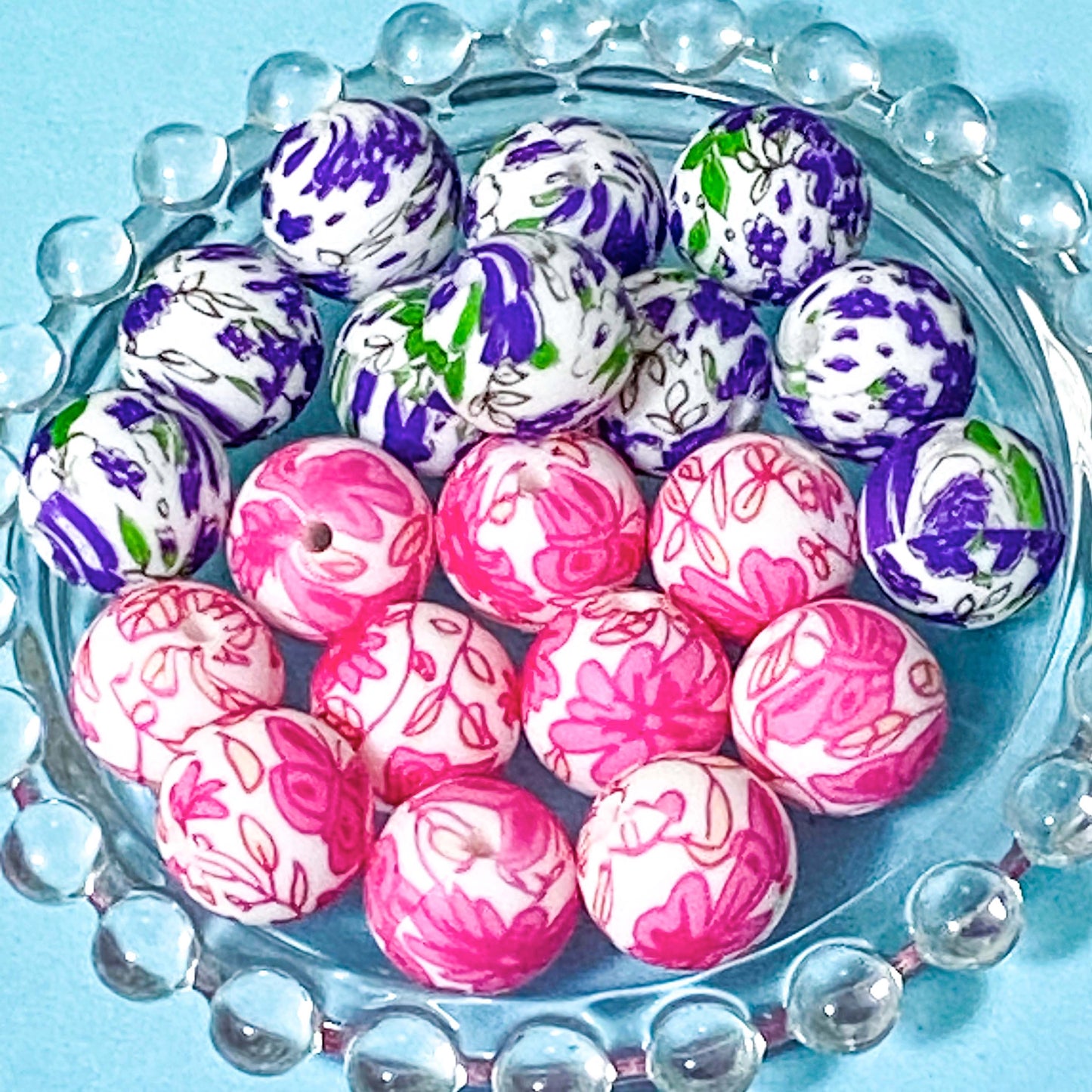 silicone floral 16mm round beads