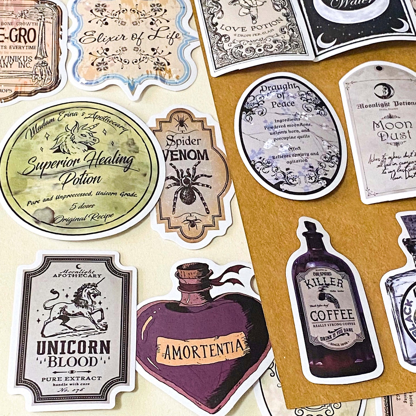 Vintage Aesthetic Potion Labels Laptop Stickers Pack- 50 Satin Large Stickers