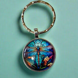dragonfly dragonflies cute kawaii glass cabochon keyring keyrings key ring rings chain silver uk gift gifts shop store purple pink blue turquoise gold green lilac