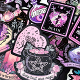 creepy cute spooky pink black purple halloween laptop sticker stickers set uk cute kawaii fun colourful skull skulls witch witches ribs potion bottle coffin coffins moth ghost ghosts cat black cats raven ravens crow crystal crystals moon moons haunted house skeleton skeletons