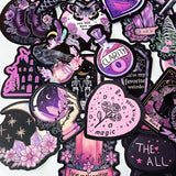 creepy cute spooky pink black purple halloween laptop sticker stickers set uk cute kawaii fun colourful skull skulls witch witches ribs potion bottle coffin coffins moth ghost ghosts cat black cats raven ravens crow crystal crystals moon moons haunted house skeleton skeletons