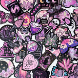 creepy cute spooky pink black purple halloween laptop sticker stickers set uk cute kawaii fun colourful skull skulls witch witches ribs potion bottle coffin coffins moth ghost ghosts cat black cats raven ravens crow crystal crystals moon moons haunted house skeleton skeletons