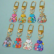 cute kawaii gold tone metal enamel cat cats pair big little mother baby charm charms clip clips keyring keyrings key ring uk gift gifts shop store colourful bag charm pretty cat lover lovers