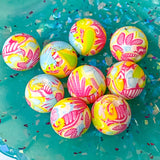 floral flower print pattern bead beads large jumbo big 15mm 16mm silicone soft touch uk cute kawaii pretty beaded pen pens jewellery making craft supplies shop yellow pink cerise aqua lilac flowers round 