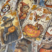 pumpkin pumpkins retro vintage halloween spooky animal animals woodland cute kawaii creatures postcard postcards post card cards sticker stickers hedgehog squirrel cat kitten dog puppy rabbit stoat weasel mouse mice owl bird uk stationery supplies planner addict gift gifts shop store