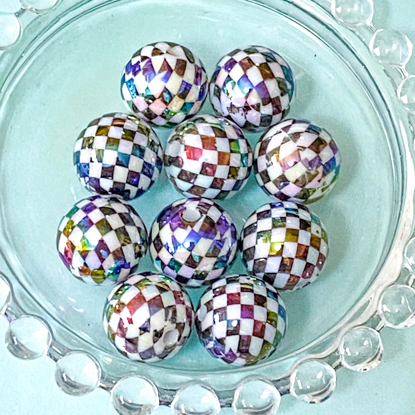 large jumbo big chunky acrylic bead beads 15mm 16mm round striped stripy rainbow checked patterned uk cute kawaii craft supplies shop store bargain iridescent shimmer shimmery ab make your own beaded pen pens jewellery