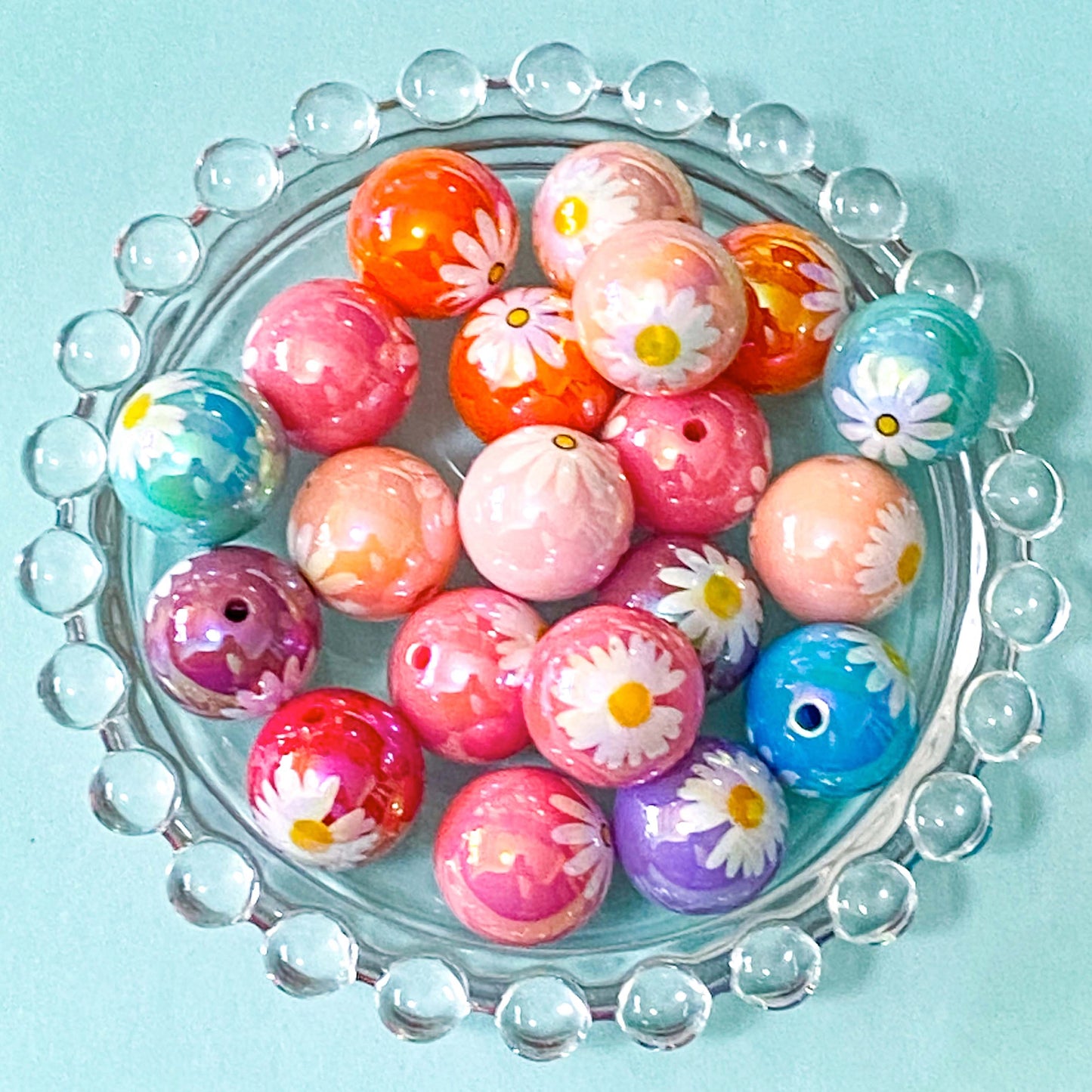 DAISY JUMBO Acrylic LUSTRE Iridescent Pearly Beads 15mm x 2