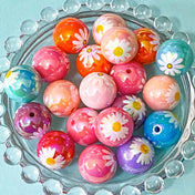 15mm 16mm large jumbo big chunky acrylic bead beads floral flower daisy daisies print uk cute kawaii craft supplies beaded pen pens jewellery pretty lustre iridescent shimmer pearl pearly 