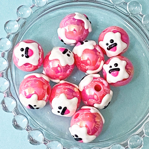 bright pink hot lustre bead beads jumbo big large hunky halloween ghost ghosts spooky craft supplies uk cute kawaii craft materials jewellery making scary iridescent ab 18mm