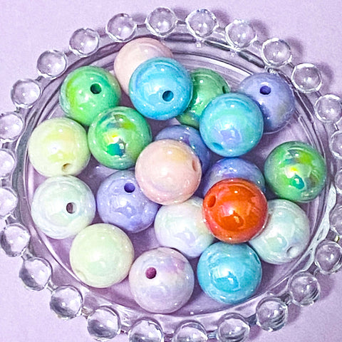 lustre bead beads large round 16mm jumbo big chunky acrylic iridescent pearl pearly sheen uk cute kawaii craft supplies shop store lilac pink blue mint green white cream 