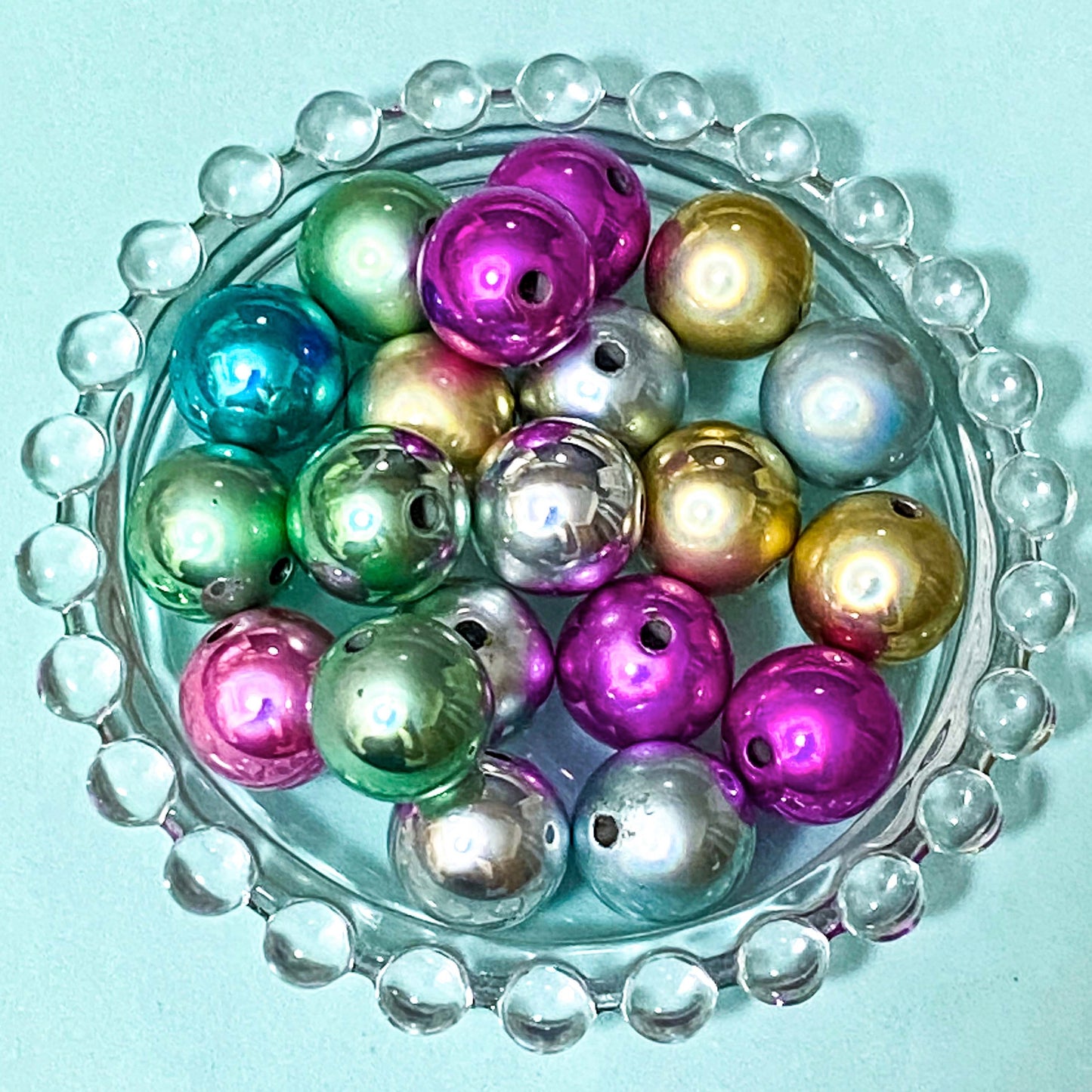metallic foil foiled lustre bead beads jumbo very big chunky 15mm round acrylic cute kawaii craft supplies shop store purple magenta pink green mint turquoise blue silver grey blue beaded pen pens make your own jewellery bookmarks colourful 