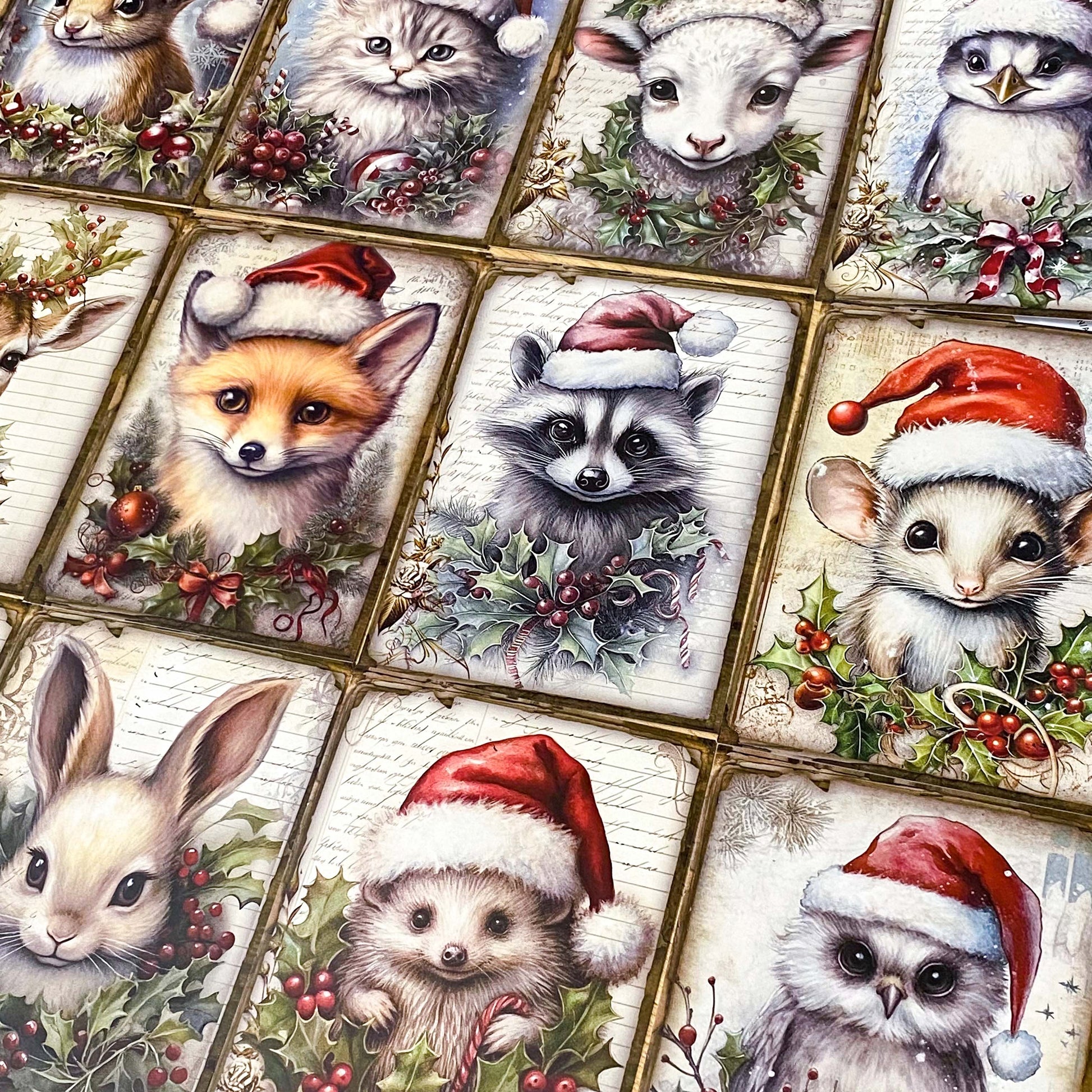 santa hat hats father christmas postcard post card cards uk cute kawaii animal animals vintage style retro victorian fox foxes bunny rabbit cat kitten raccoon owl owls sheep lamb penguin squirrel hedgehog deer elephant mouse mice individual stationery planner supplies addict gift