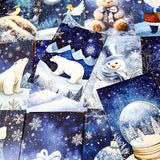 christmas snow snowy postcard postcards post card cards uk cute kawaii festive stationery turquoise  blue midnight sky stars teddy bear snowglobe snow globe polar angel snowman present stocking pretty deep bird woodland tree aqua