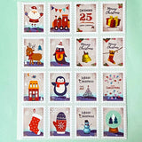 christmas stamp stamps sticker stickers seals sheet of 16 cute kawaii stationery gift gifts shop store uk packaging supplies pretty fun kids