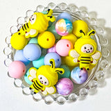 SILICONE BEADS -SPRING PASTELS, OMBRE STARS & BRIGHT YELLOW BEE