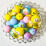 SILICONE BEADS -SPRING PASTELS, OMBRE STARS & BRIGHT YELLOW BEE