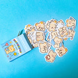 mini box of 50 kawaii bear sticker flakes on a blue background