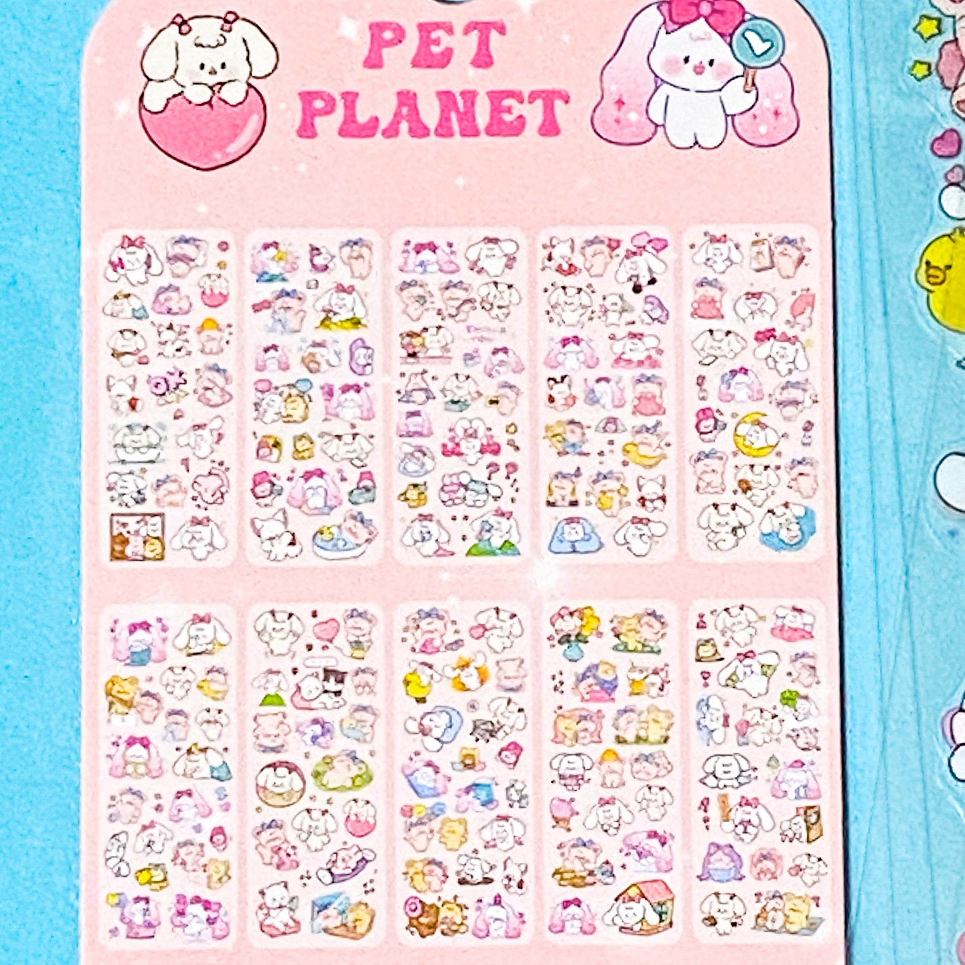 pet planet kawaii long eared bunny or puppy sticker pack of 10 clear sheets