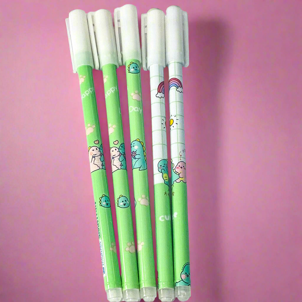 green and white cute kawaii dino dinosaur dinosaurs pen slim slimline blue ink fineline gel eraser erasable magic stationery uk planner supplies shop store gift gifts 