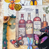 scrapbooking starter bundle with sepia scrapbook papers, vellum, vintage books bookmark, envelopes, card insect stickers, writing paper, textured papers and mini bottle. uk ephemera.