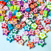 festive christmas snowflake star stars polymer clay fimo bead beads cute kawaii craft supplies shop store uk colourful pretty 10mm set of 12 multicoloured