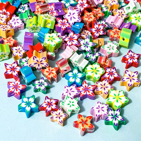 festive christmas snowflake star stars polymer clay fimo bead beads cute kawaii craft supplies shop store uk colourful pretty 10mm set of 12 multicoloured