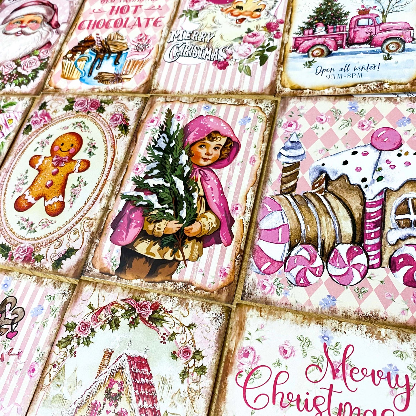 On Offer! SHABBY CHIC Vintage Pink Christmas Postcards