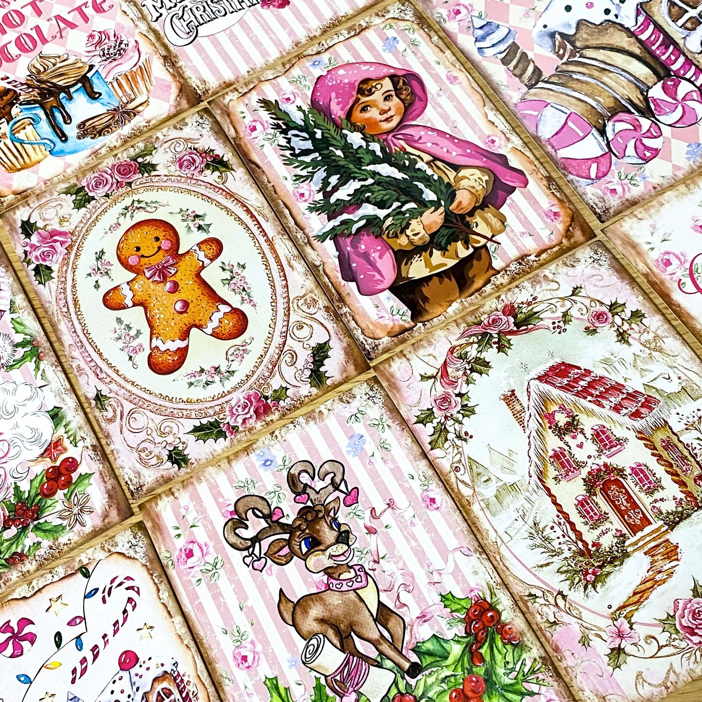On Offer! SHABBY CHIC Vintage Pink Christmas Postcards