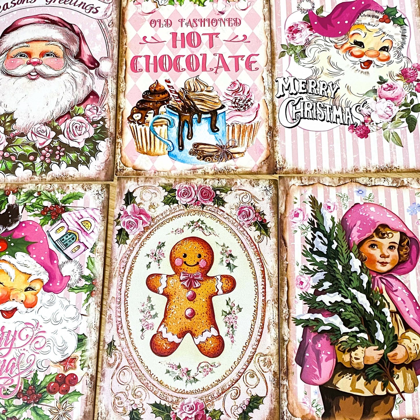 On Offer! SHABBY CHIC Vintage Pink Christmas Postcards