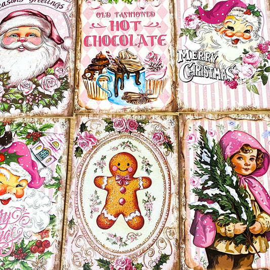 On Offer! SHABBY CHIC Vintage Pink Christmas Postcards