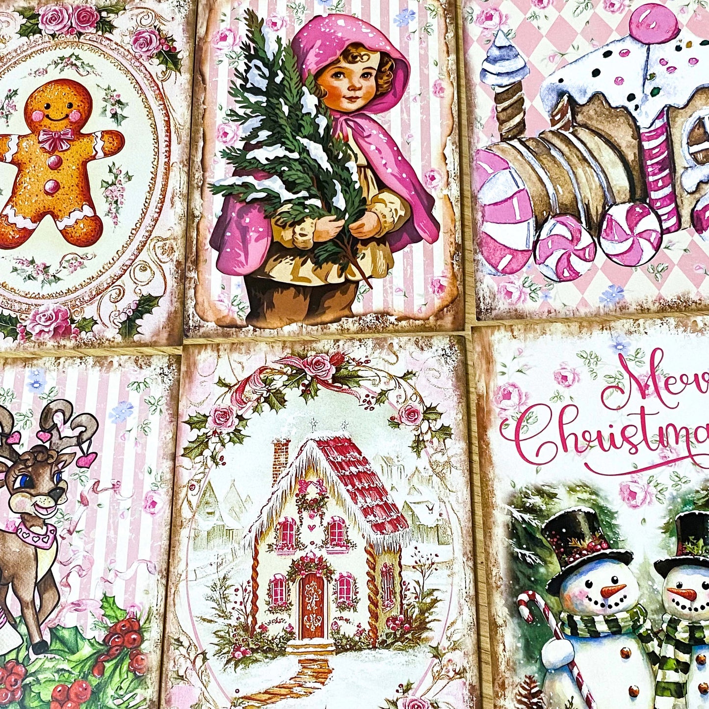 On Offer! SHABBY CHIC Vintage Pink Christmas Postcards