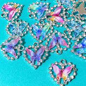 rhinestone butterfly butterflies sparkly charm charms pendant pendants uk cute kawaii heart hearts shaped jewellery making supplies craft crafts big large colourful pink blue purple green lilac 