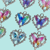 rhinestone butterfly butterflies sparkly charm charms pendant pendants uk cute kawaii heart hearts shaped jewellery making supplies craft crafts big large colourful pink blue purple green lilac 