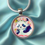 glass cabochon cabochons keyring keychain key ring rings uk cute kawaii animal animals panda pandas rabbit bunny bunnies elephant elephants penguin penguins gift gifts pretty bargain shop store metal silver