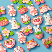 resin flatback flat back backs fb fbs flatbacks resins embellishments k cute kawaii craft supplies shop store bunny rabbit pink white green flower floral spring easter strawberries strawberry house girl