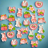 resin flatback flat back backs fb fbs flatbacks resins embellishments k cute kawaii craft supplies shop store bunny rabbit pink white green flower floral spring easter strawberries strawberry house girl