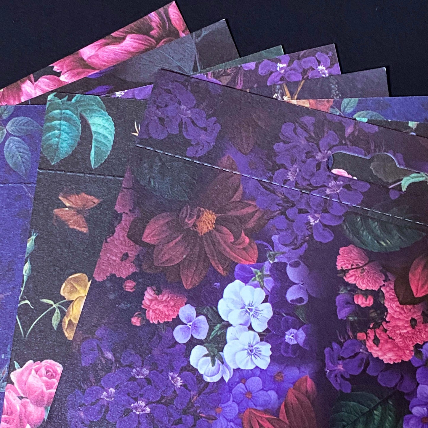 deep floral 160gsm scrapbooking paper set with dark flowers
