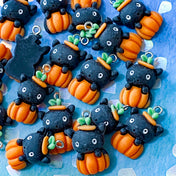cute kawaii orange black cat cats pumpkin pumpkins halloween charm charms pendant resin kawaii craft supplies shop store uk jewellery making