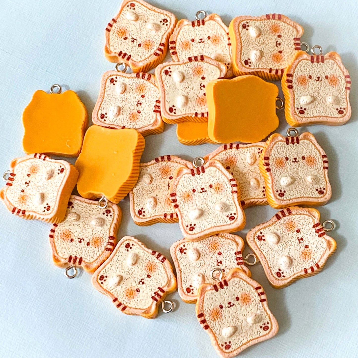 kawaii cute cat cats kitty kitten toast bread fun charm charms pendant brown orange yellow flat textured big pendants uk  craft supplies shop store jewellery making food foods japanese