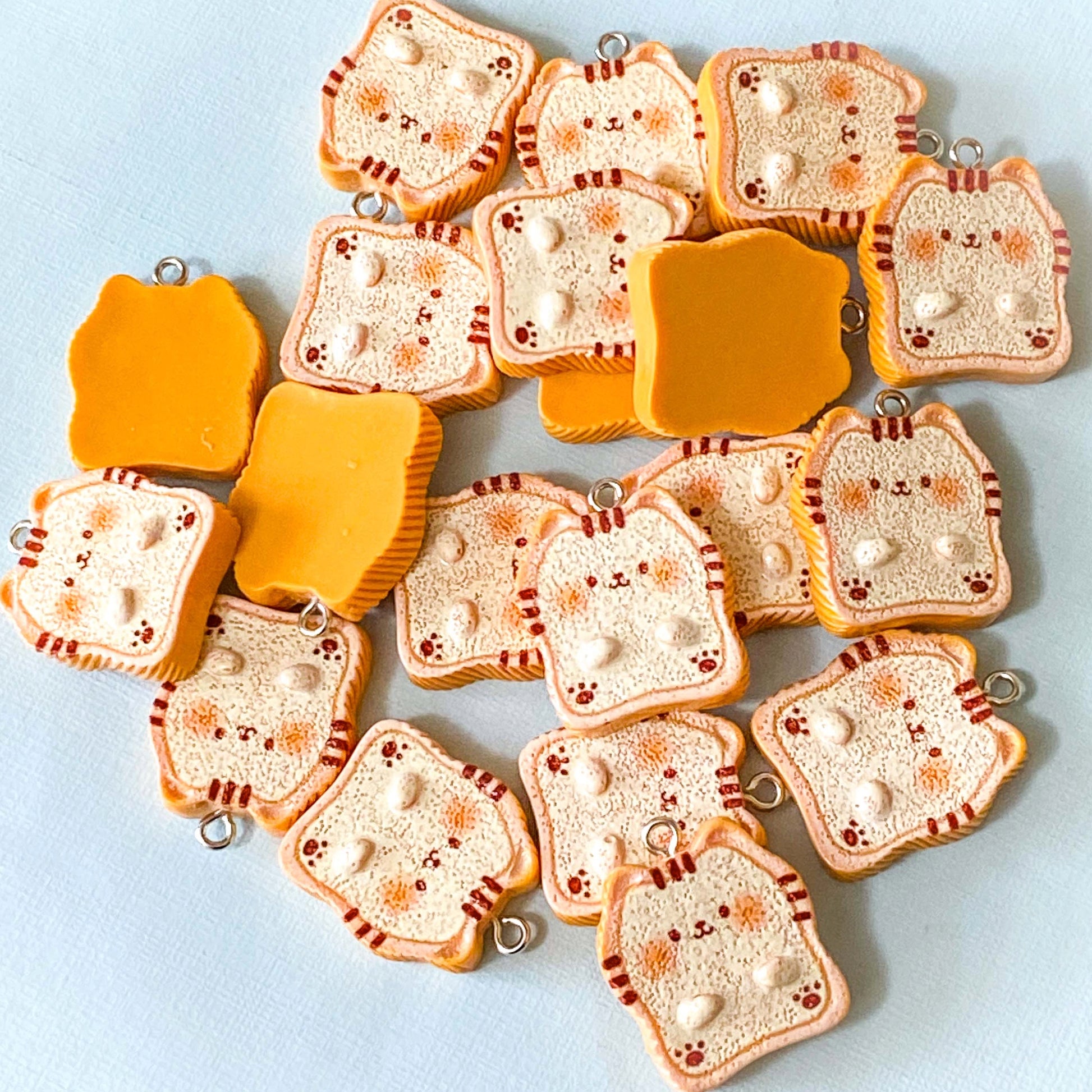 kawaii cute cat cats kitty kitten toast bread fun charm charms pendant brown orange yellow flat textured big pendants uk  craft supplies shop store jewellery making food foods japanese