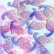 glittery glittery charm pendant charms pendants large big dino dinosaur dinosaurs pink lilac purple silver sparkly uk cute kawaii craft supplies shop store jewellery making flat transparent translucent clear ombre