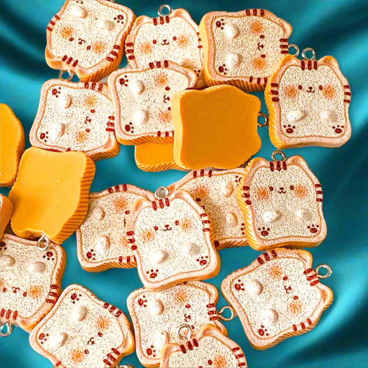 kawaii cute cat cats kitty kitten toast bread fun charm charms pendant brown orange yellow flat textured big pendants uk craft supplies shop store jewellery making food foods japanese